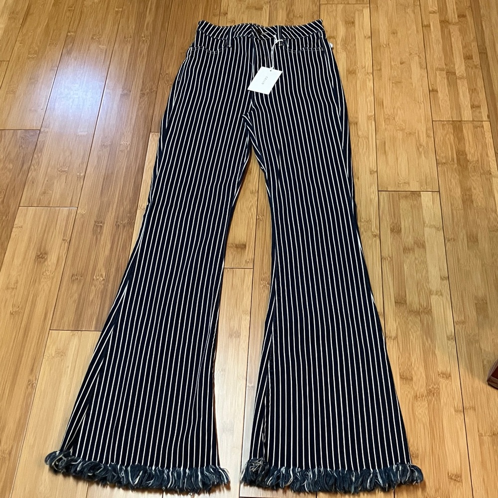 CELLO navy & white striped flared jeans NWT